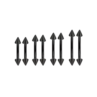 Black Spiked Curved Barbell 8 Pack - 16 Gauge