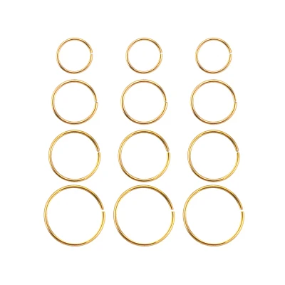 Multi-Pack Goldtone Hoop Nose Rings - 12 Pack