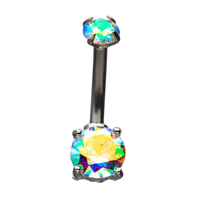 CZ Aurora Borealis Effect Belly Ring - 14 Gauge