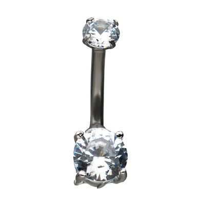 CZ Clear Gem Belly Ring - 14 Gauge