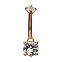 Rose Gold Crystal Clear Gem Belly Ring - 14 Gauge