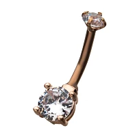 Rose Gold Crystal Clear Gem Belly Ring - 14 Gauge