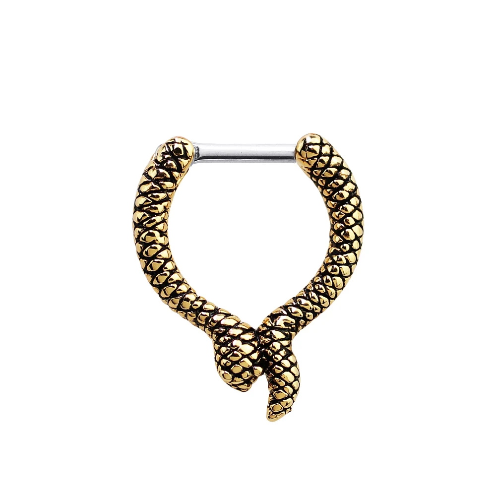 Goldtone Snake Clicker Septum Ring – 16 Gauge