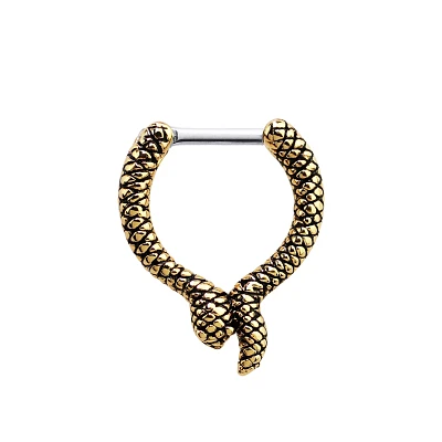 Goldtone Snake Clicker Septum Ring – 16 Gauge
