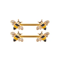 Goldtone Bumblebee CZ Nipple Barbell – 14 Gauge