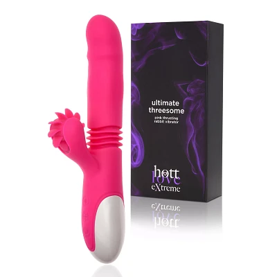 Ultimate Threesome Pink Thrusting Rechargeable Rabbit Vibrator 9.3 Inch - Hott Love Extreme