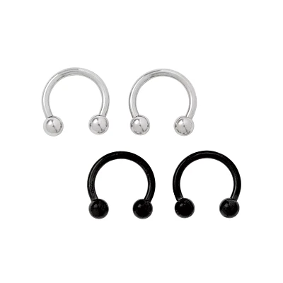 Multi-Pack Black and Silver Horseshoe Rings 2 Pair - 14 Gauge