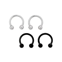 Multi-Pack Black and Silver Horseshoe Rings 2 Pair - 14 Gauge