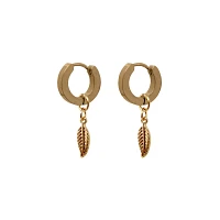 Goldtone Feather Dangle Huggie Earrings - 18 Gauge