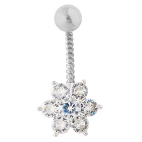 CZ Twisted Flower Belly Ring - 14 Gauge