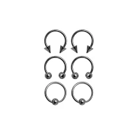 Multi-Pack Silvertone Captive Bead and Horseshoe Rings 3 Pair - 16 Gauge