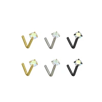 Multi-Pack Gem L-Bend Nose Rings - 6 Pack