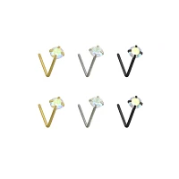 Multi-Pack Gem L-Bend Nose Rings - 6 Pack