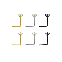 Multi-Pack Gem L-Bend Nose Rings - 6 Pack