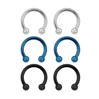 Multi-Pack Blue Horseshoe Rings - 3 Pair