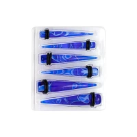 Blue and White Marble Ear Taper Kit - 6 Pair