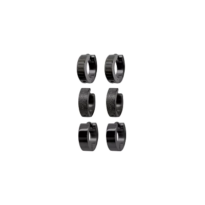 Black Huggie Hoop Earrings - 3 Pair