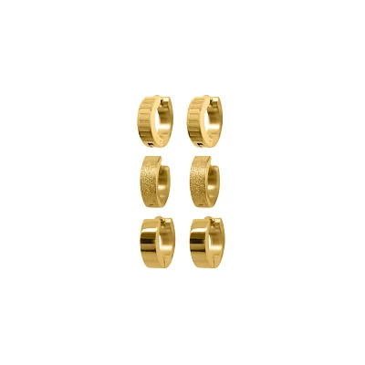 Goldtone Huggie Hoop Earrings 3 Pair - 18 Gauge