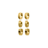 Goldtone Huggie Hoop Earrings 3 Pair - 18 Gauge