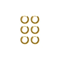 Goldtone Huggie Hoop Earrings 3 Pair - 18 Gauge