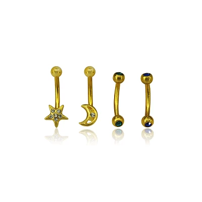 Multi-Pack CZ Star Moon Curved Barbells 4 Pack