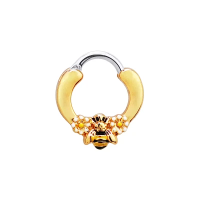 Goldtone Bumble Bee Daisy Clicker Septum Ring - 16 Gauge