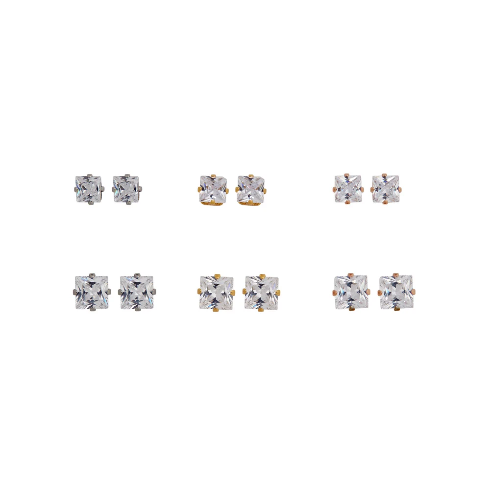 Multi-Pack Clear CZ Stud Earrings - 6 Pair
