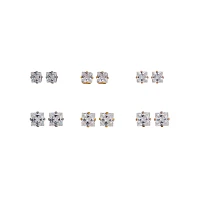 Multi-Pack Clear CZ Stud Earrings - 6 Pair