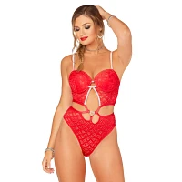 Red Cutout Lace Teddy