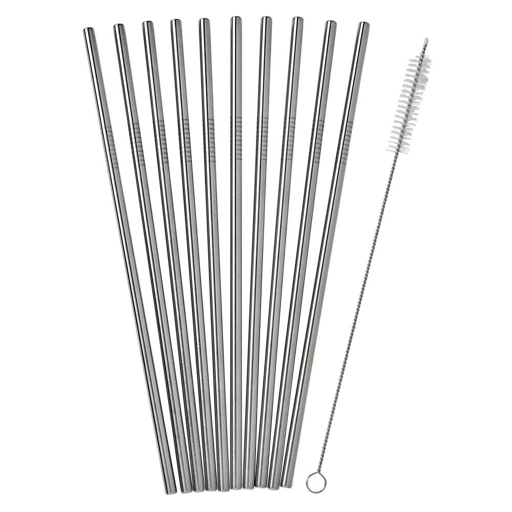 Reusable Stainless Steel Straws - 10 Pack
