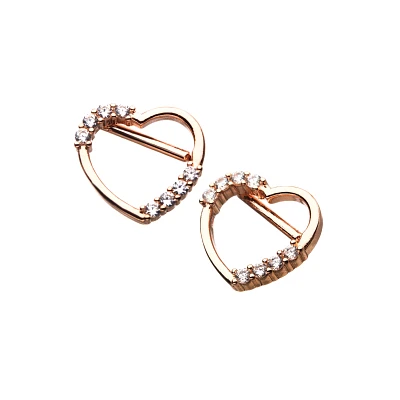 Goldtone CZ Heart Nipple Shields - 14 Gauge