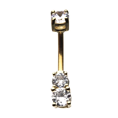 Goldtone CZ Belly Ring - 14 Gauge
