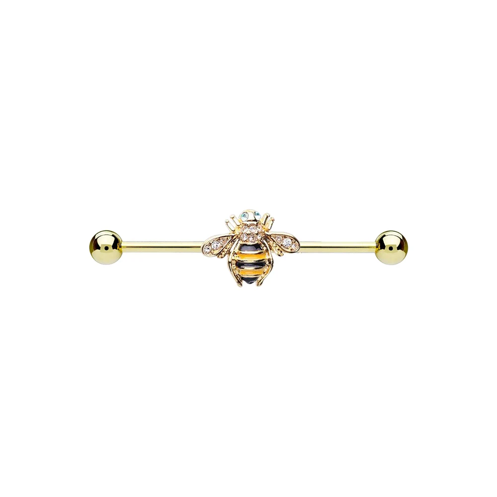 Goldtone CZ Bee Industrial Barbell - 14 Gauge