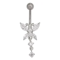 CZ Butterfly Pendant Belly Ring - 14 Gauge