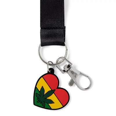 Rasta Leaf Heart Lanyard