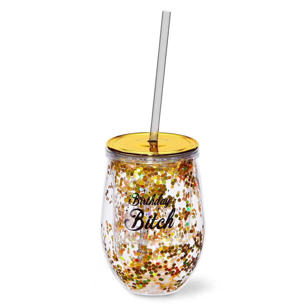Birthday Bitch Glitter Cup with Straw