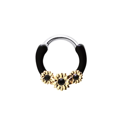 Goldtone CZ Sunflower Clicker Septum Ring - 16 Gauge