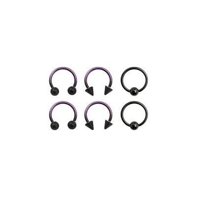 Multi-Pack Purple Ombre Horseshoe Rings and Captive 3 Pair - 16 Gauge