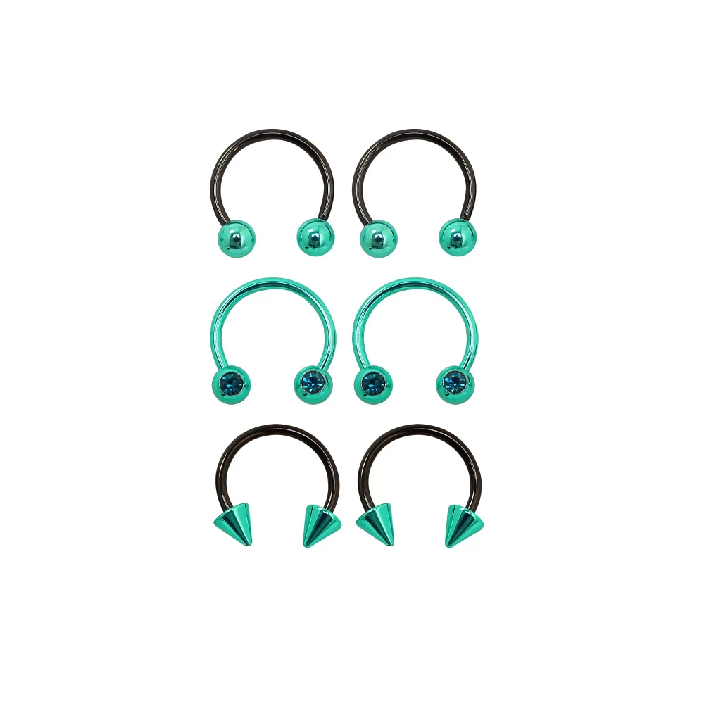 Multi-Pack Teal CZ Horseshoe Rings 3 Pair - 16 Gauge