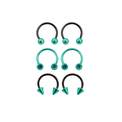 Multi-Pack Teal CZ Horseshoe Rings 3 Pair - 16 Gauge