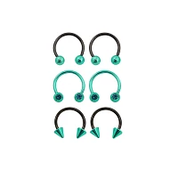 Multi-Pack Teal CZ Horseshoe Rings 3 Pair - 16 Gauge