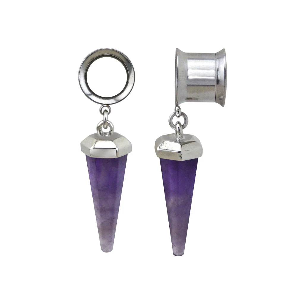 Amethyst Stone Dangle Tunnel Plugs