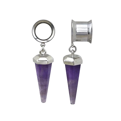 Amethyst Stone Dangle Tunnel Plugs