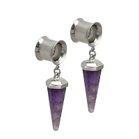 Amethyst Stone Dangle Tunnel Plugs