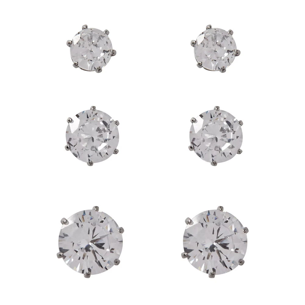 Multi-Pack CZ Stud Earrings 3 Pair