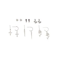 Multi-Pack Silvertone Rose and Snake Earrings - 6 Pair