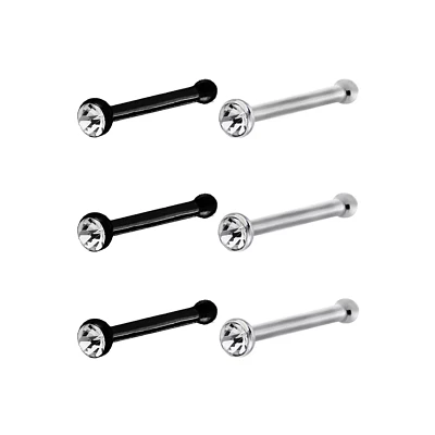 Multi-Pack CZ Bone Nose Rings 6 Pack - 20 Gauge