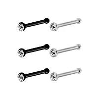 Multi-Pack CZ Bone Nose Rings 6 Pack - 20 Gauge