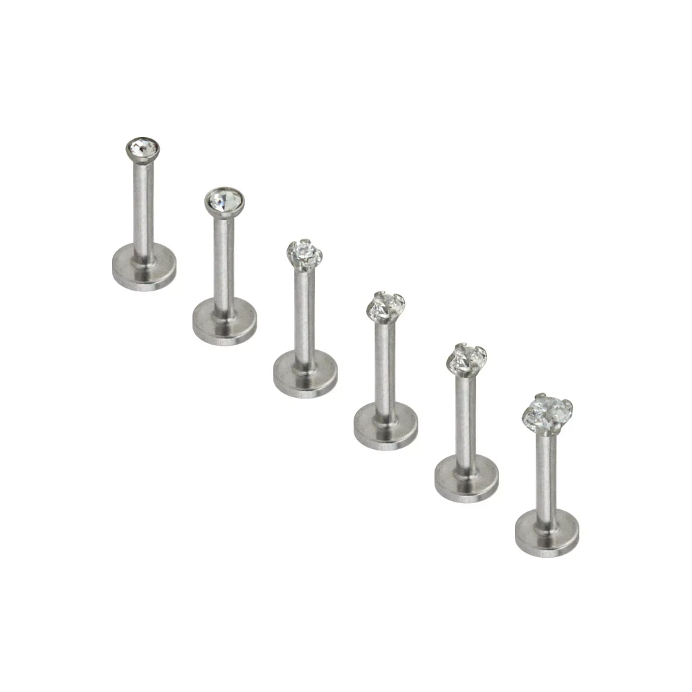 Multi-Pack CZ Labret Lip Rings 6 Pack - 16 Gauge