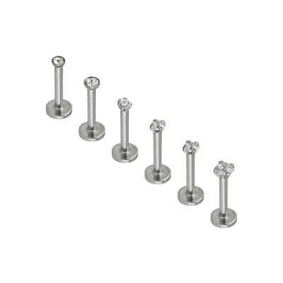 Multi-Pack CZ Labret Lip Rings 6 Pack - 16 Gauge